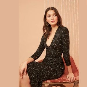 🌟new Reformation Mabel Dress Black gold dots